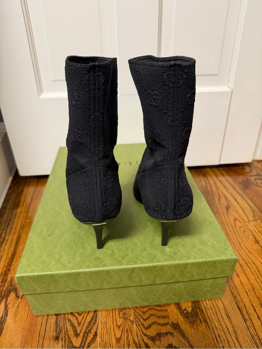 Gucci Black Embossed Knit Heeled Sock Boots - Picture 6 of 10